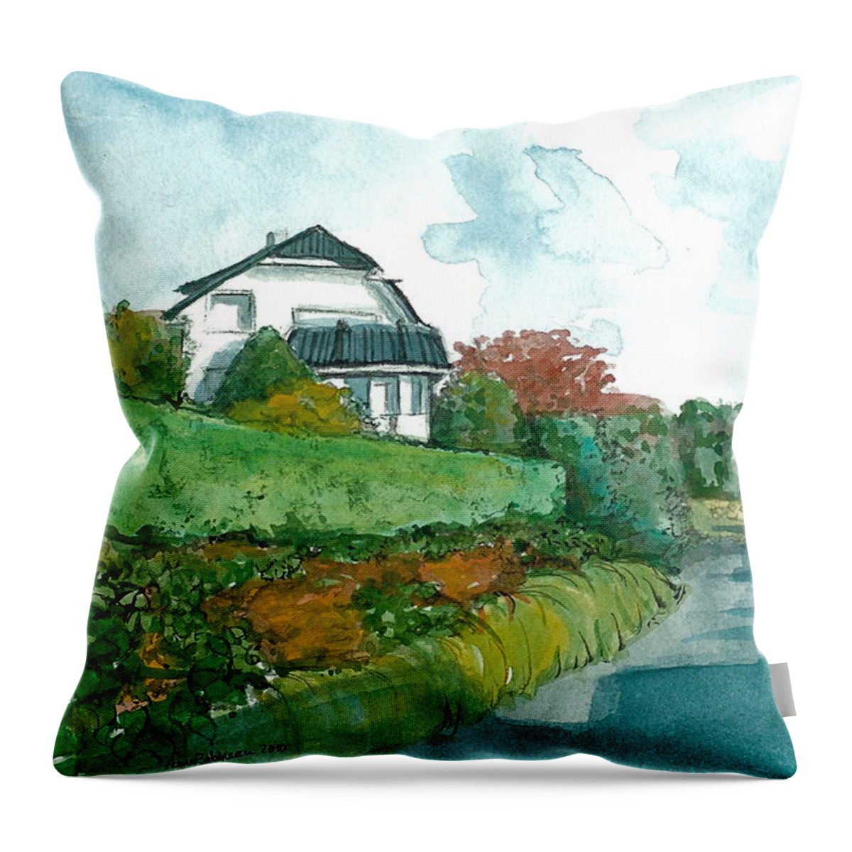 Landscape Throw Pillow featuring the painting VP Norway 8 Knud Baades Gate by Lynn Babineau