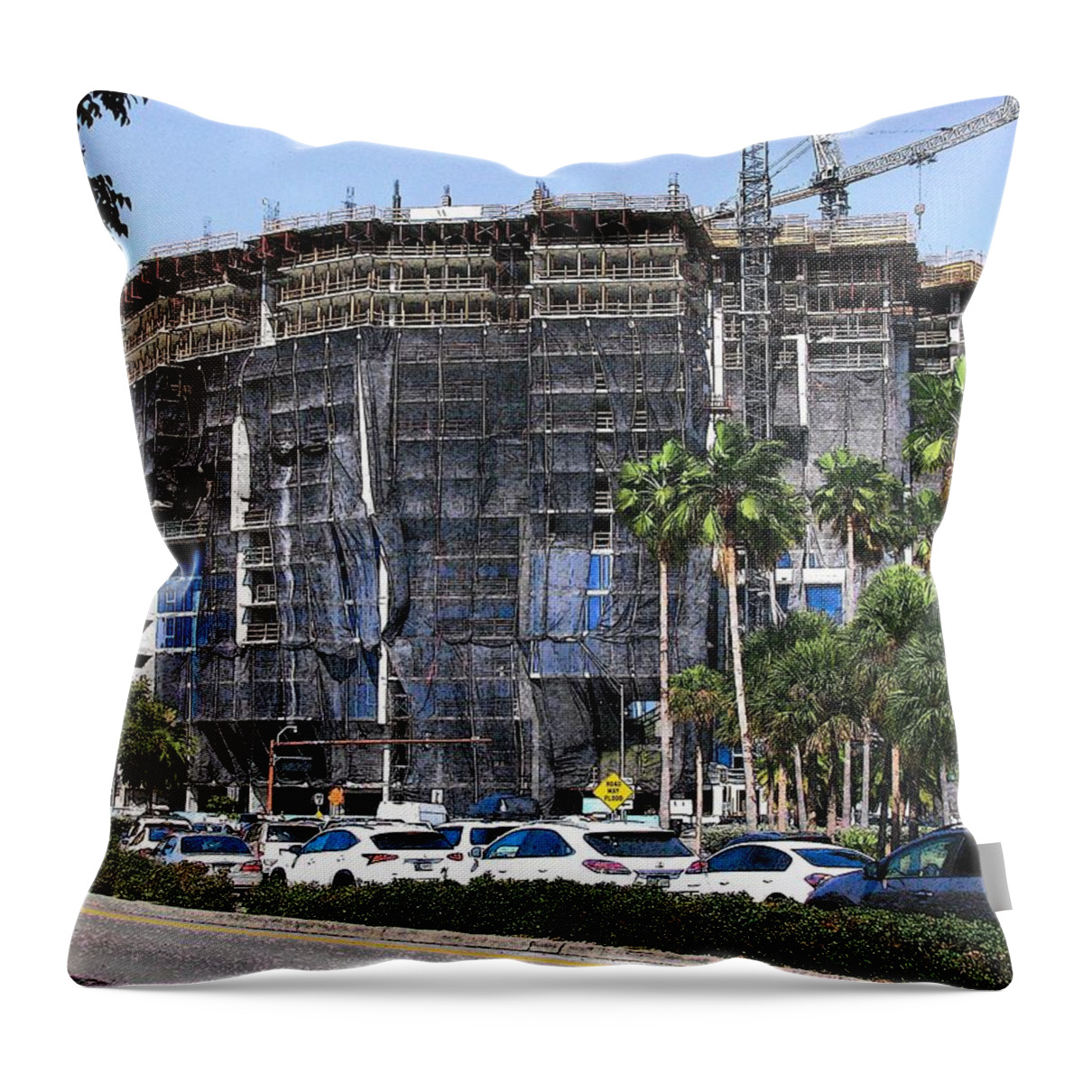 Sarasota Throw Pillow featuring the photograph Vue Construction Sarasota #4 by Strangefire Art Scylla Liscombe