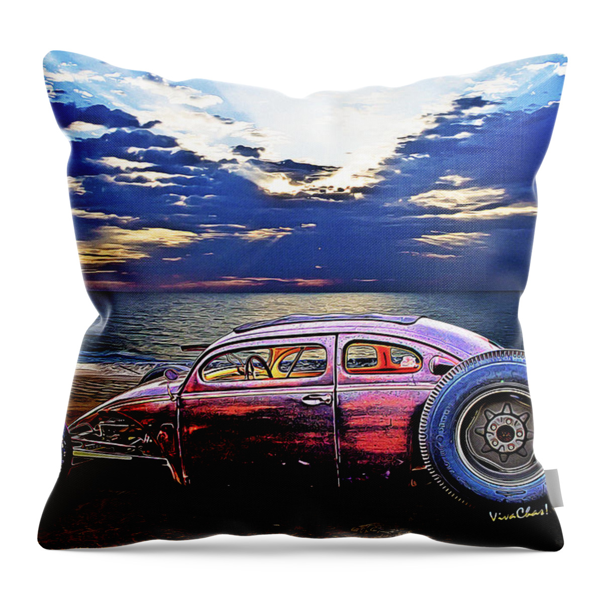 Rat Rod Throw Pillow featuring the photograph Rat Rod Surf Monster at the Shore by Chas Sinklier