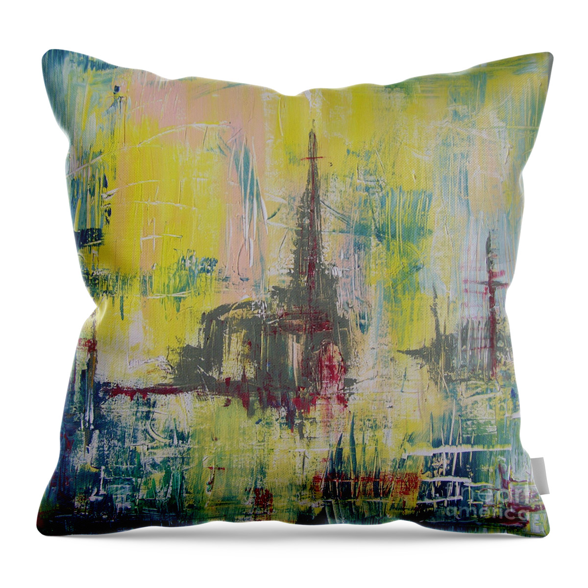 Abstract Painting Throw Pillow featuring the painting W57 - gates by KUNST MIT HERZ Art with heart