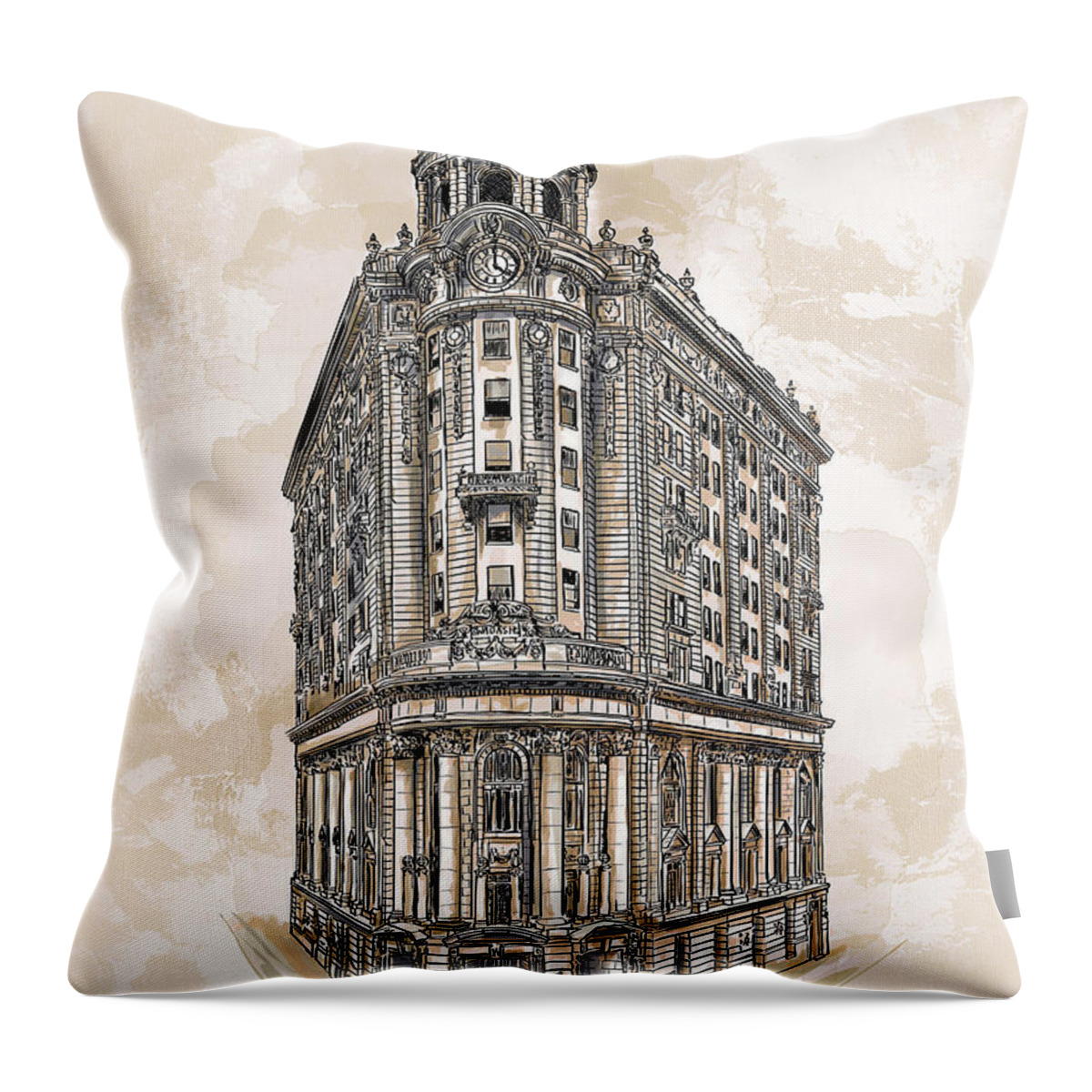 Station Throw Pillow featuring the painting Wabash Station Pittsburgh, Pennsylvania, circa 1905 by Andrzej Szczerski