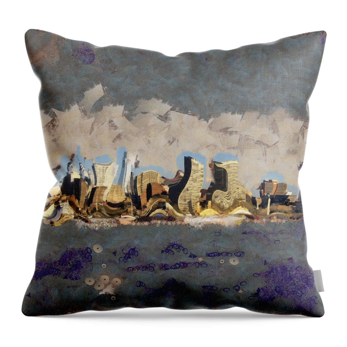 Skyline Throw Pillow featuring the mixed media Wacky Philly Skyline by Trish Tritz