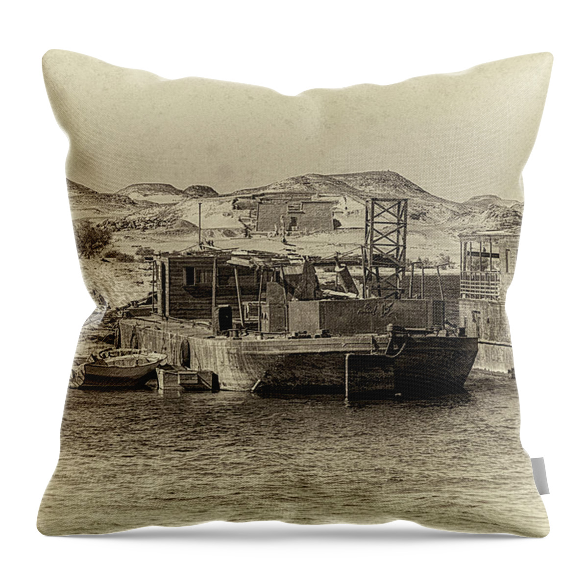 Sebua Throw Pillow featuring the photograph Wadi al-Sebua Antiqued by Nigel Fletcher-Jones