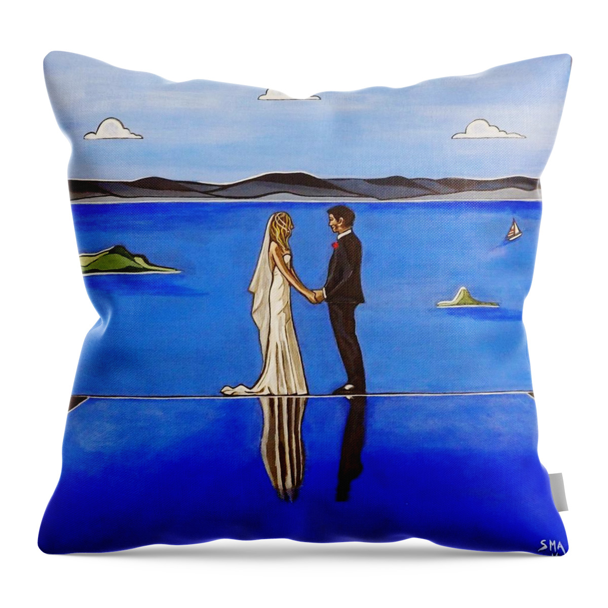  Throw Pillow featuring the painting Waiheke Wedding by Sandra Marie Adams by Sandra Marie Adams