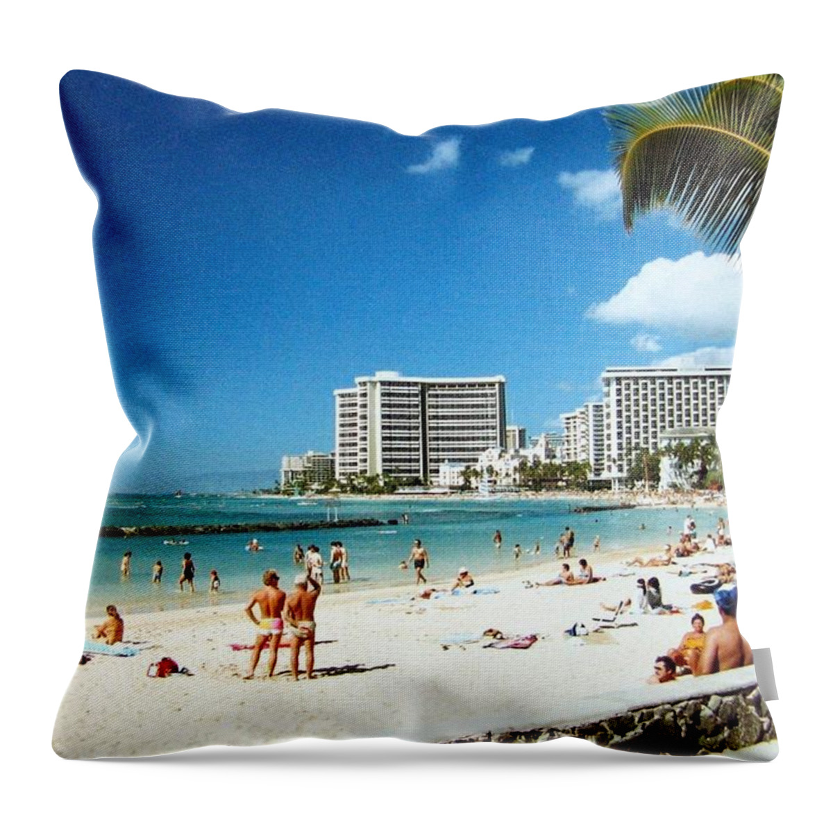 1986 Throw Pillow featuring the photograph Waikiki Beach by Will Borden