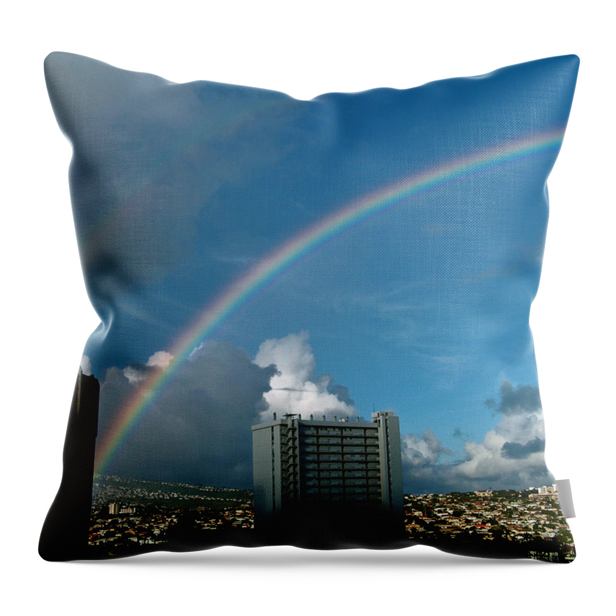 Waikiki Throw Pillow featuring the photograph Waikiki Rainbow by Anthony Baatz