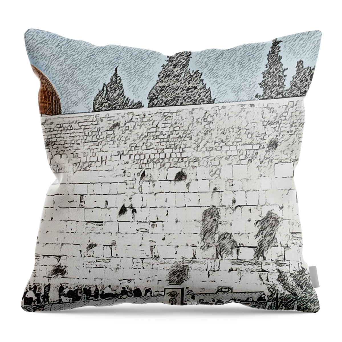 Jerusalem Throw Pillow featuring the photograph wailing wall and dome of the Rock by Humourous Quotes