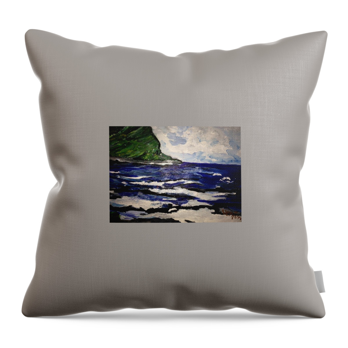 Waipio Valley Throw Pillow featuring the painting Waipio Valley Beach by Clare Ventura