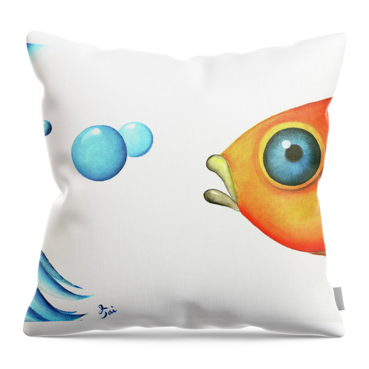 Whimsical Fish Throw Pillow featuring the painting Wait Up by Oiyee At Oystudio