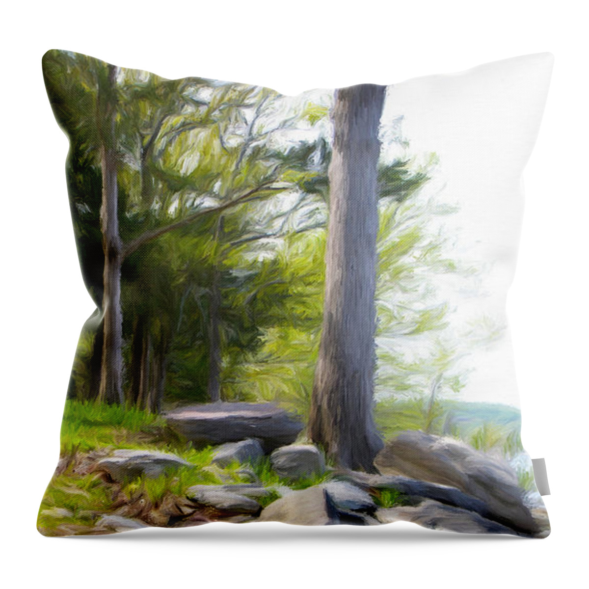 Table Rock Lake Throw Pillow featuring the painting Waiting Ashore by Jeffrey Kolker