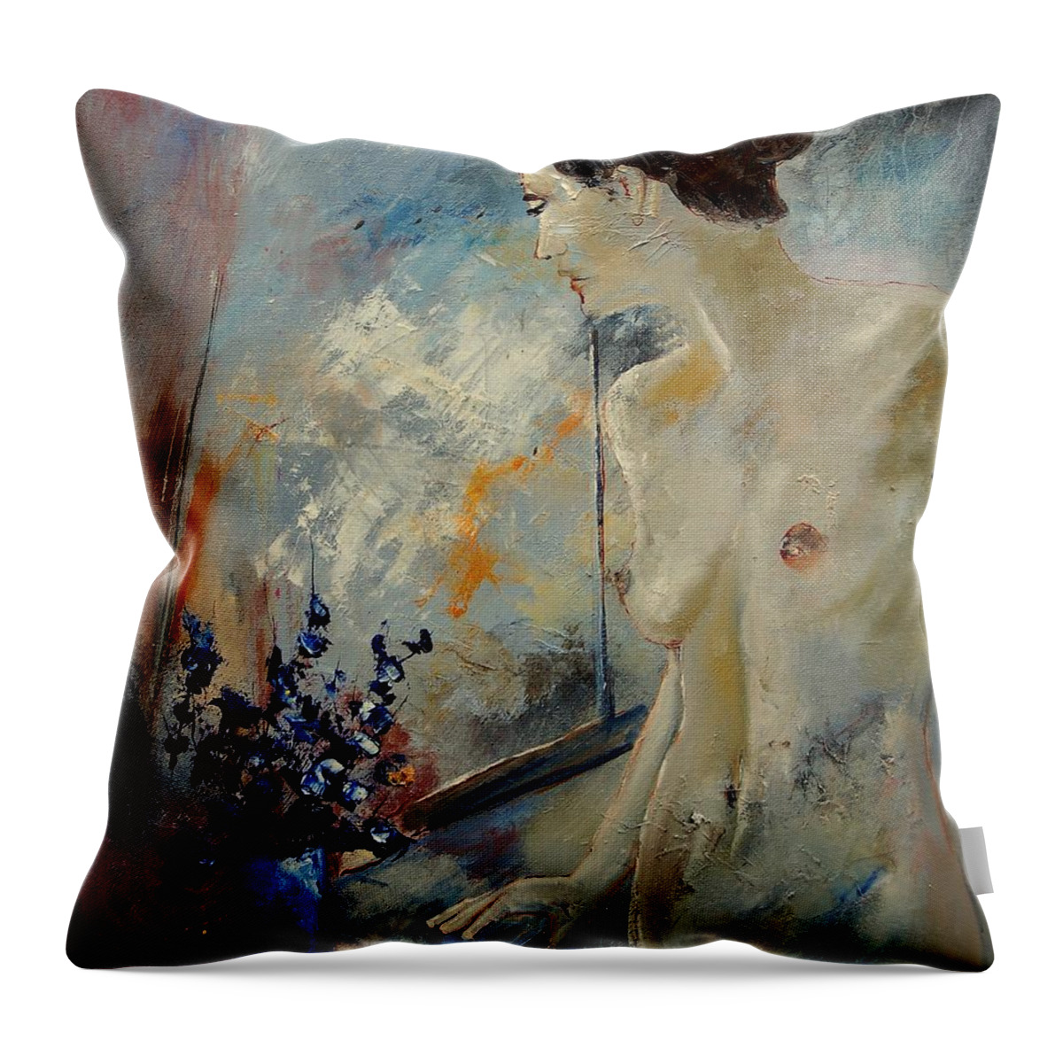 Girl Throw Pillow featuring the painting Waiting For Her Lover by Pol Ledent