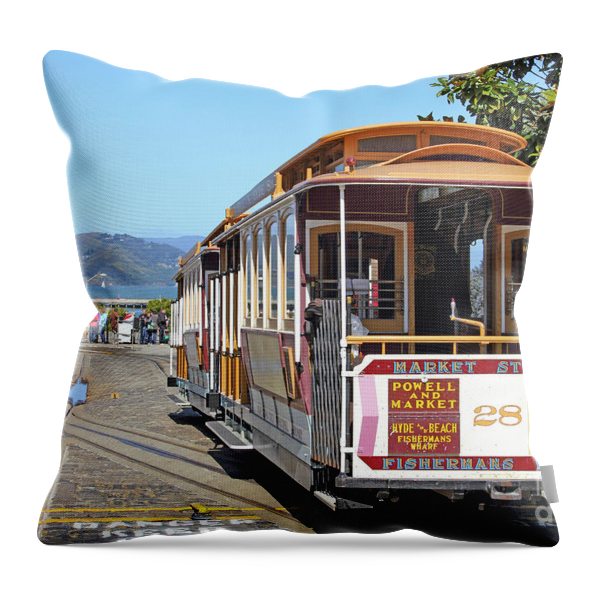 Wingsdomain Throw Pillow featuring the photograph Waiting For The Cablecar At Fishermans Wharf San Francisco California 7D14099 by San Francisco