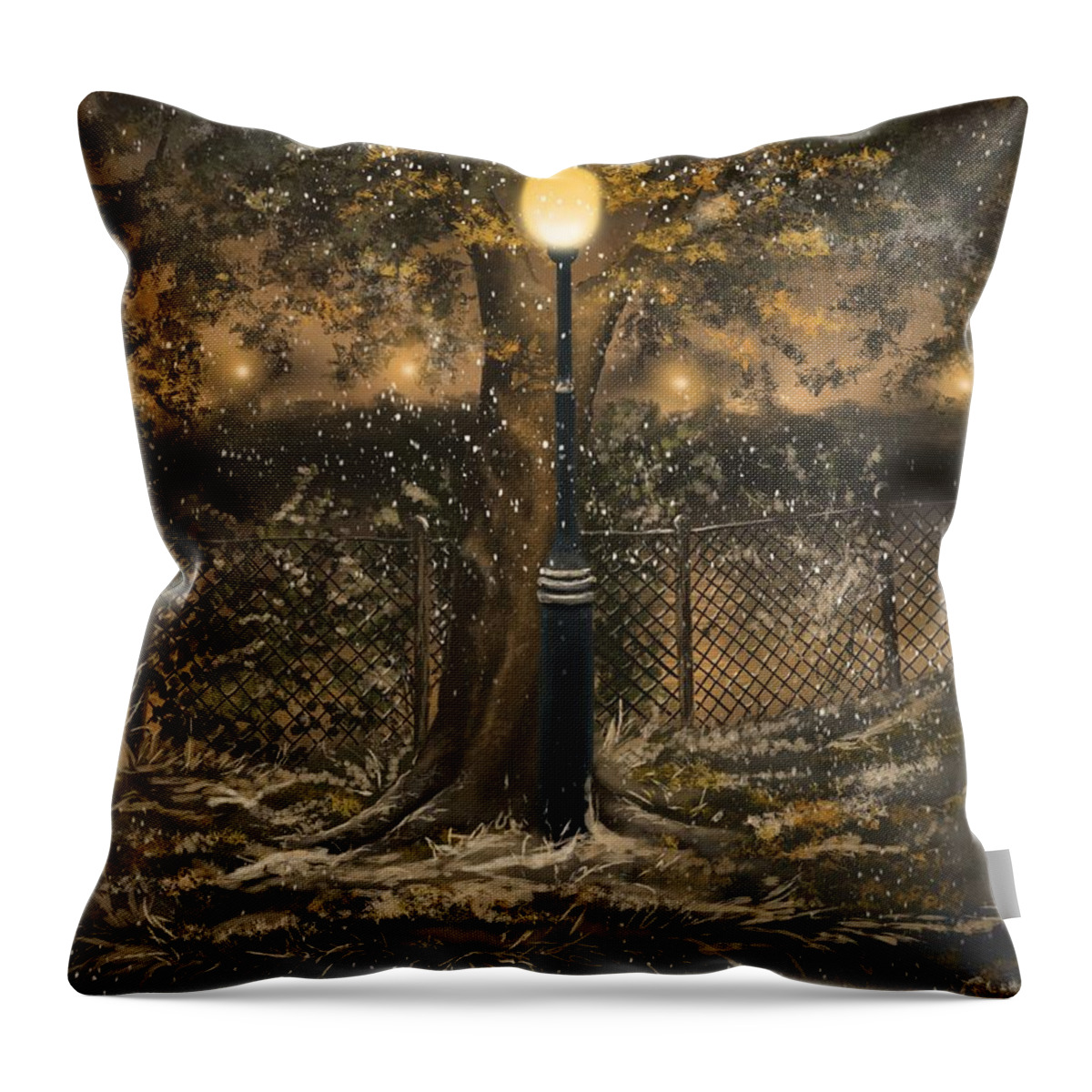 Landscape Throw Pillow featuring the painting Waiting for the snow by Veronica Minozzi