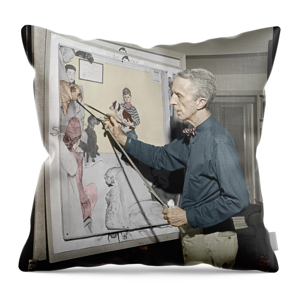 Norman Rockwell Throw Pillow featuring the photograph Waiting For The Vet Norman Rockwell by Martin Konopacki Restoration