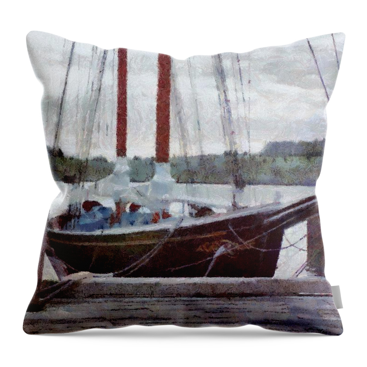 Canadian Throw Pillow featuring the painting Waiting to Sail by Jeffrey Kolker