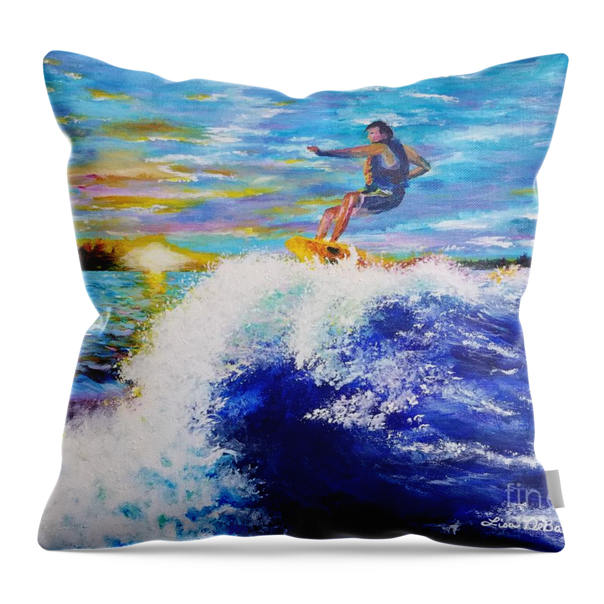 Wake Surfing Throw Pillow featuring the painting Wake Surfin' by Lisa Debaets