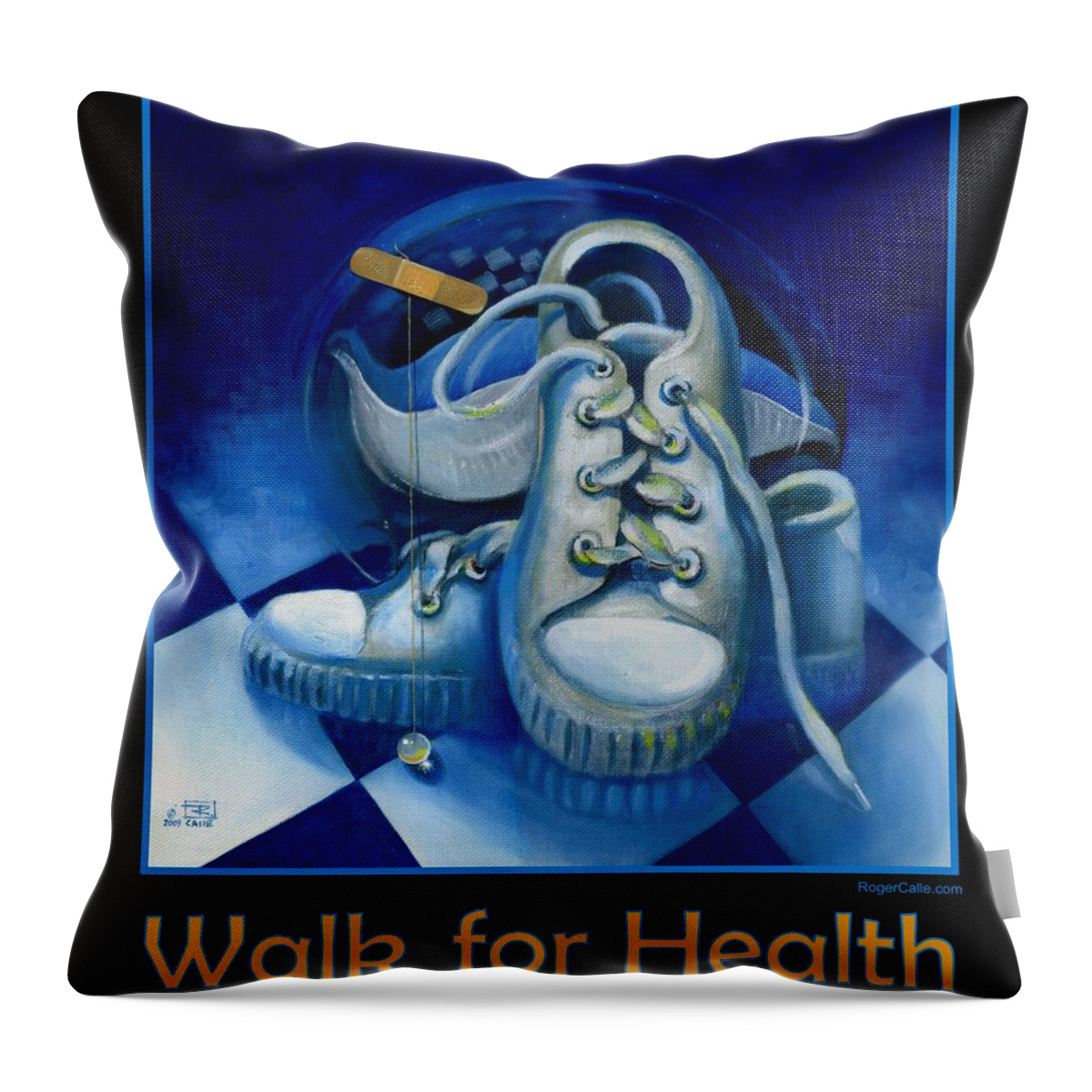 Surrealism Throw Pillow featuring the painting Walk for Health Poster by Roger Calle