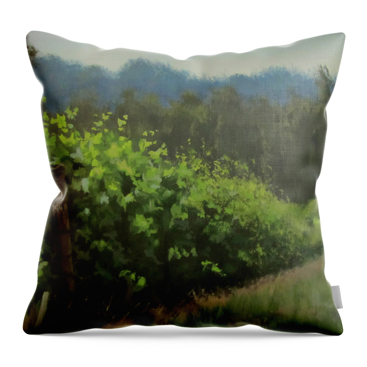 Landscape Throw Pillow featuring the painting Walk in the Vineyard by Karen Ilari