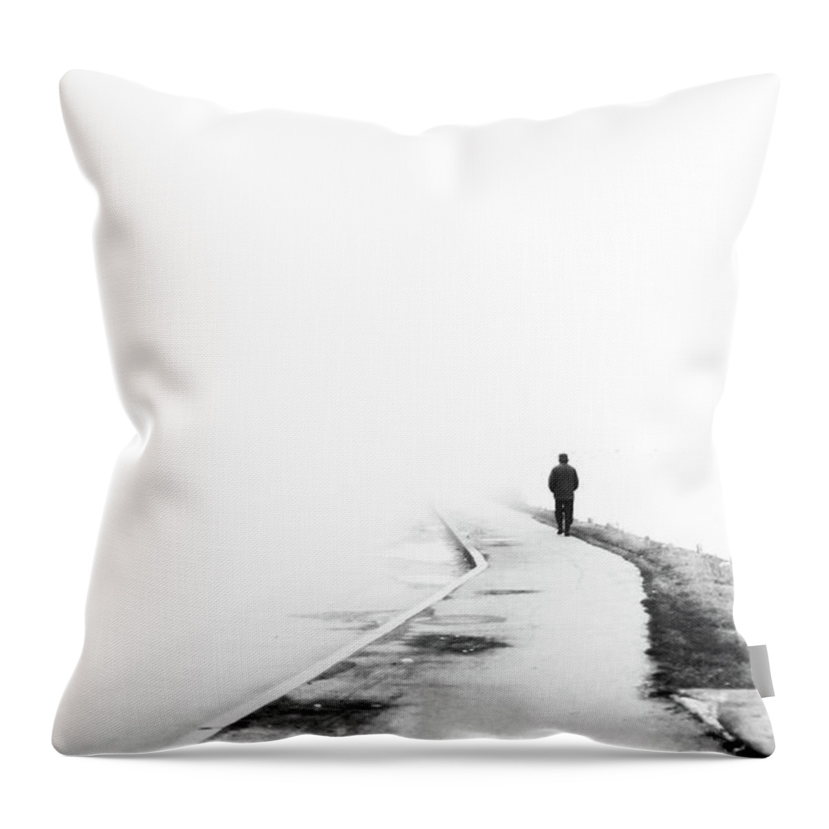 Man In Fog Throw Pillow featuring the photograph Walker and the Fog by John Williams