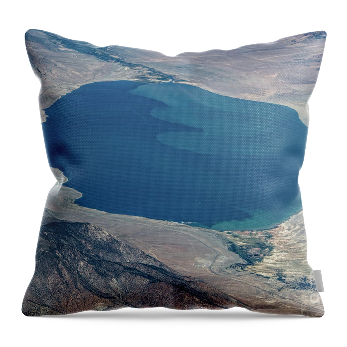 Walker Lake Throw Pillow featuring the photograph Walker Lake in Mineral County Nevada Aerial by David Oppenheimer