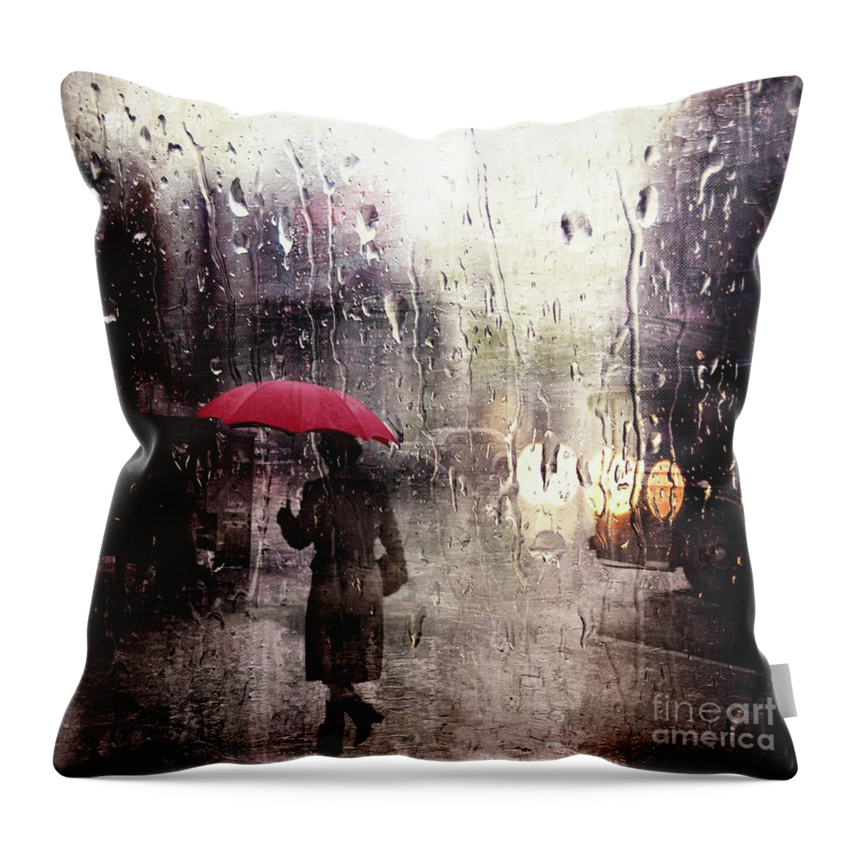 Walking In The Rain Somewhere Throw Pillow featuring the photograph Walking in the Rain Somewhere by Carlos Diaz
