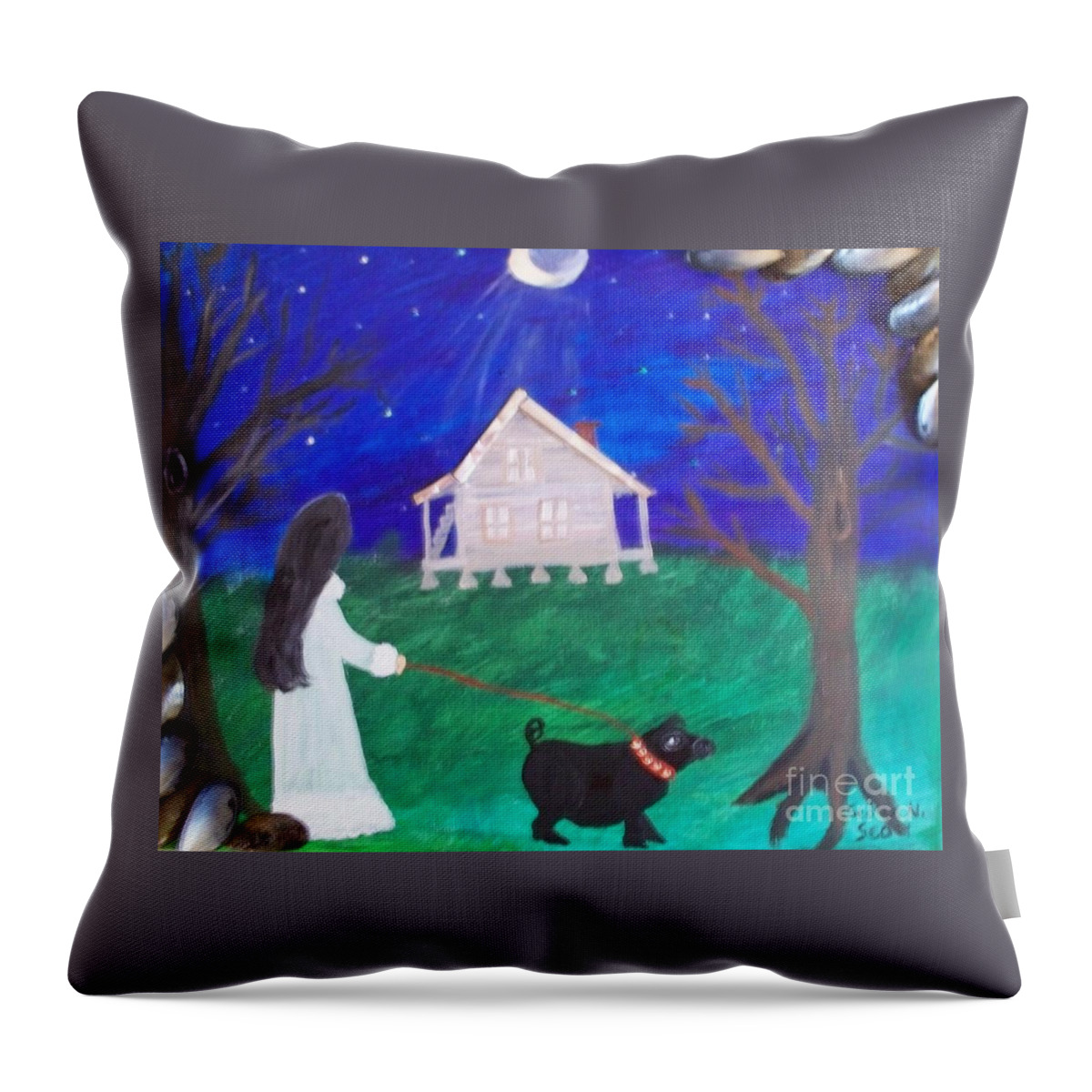 Midnight Stroll Throw Pillow featuring the painting Midnight Stroll by Seaux-N-Seau Soileau