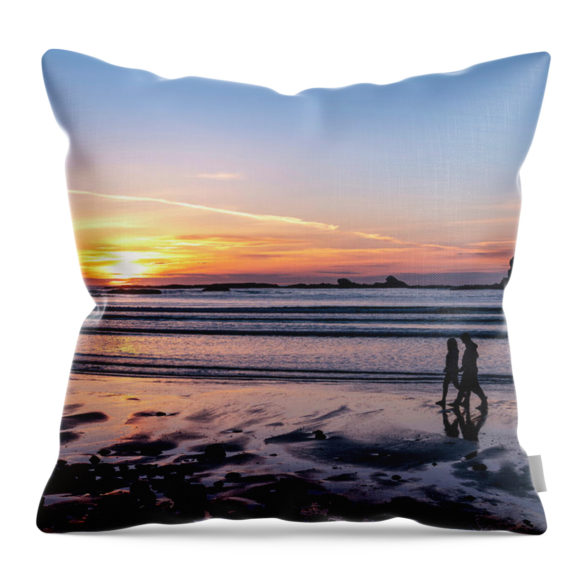 Beach Throw Pillow featuring the photograph Walking With The Light by Steven Clark