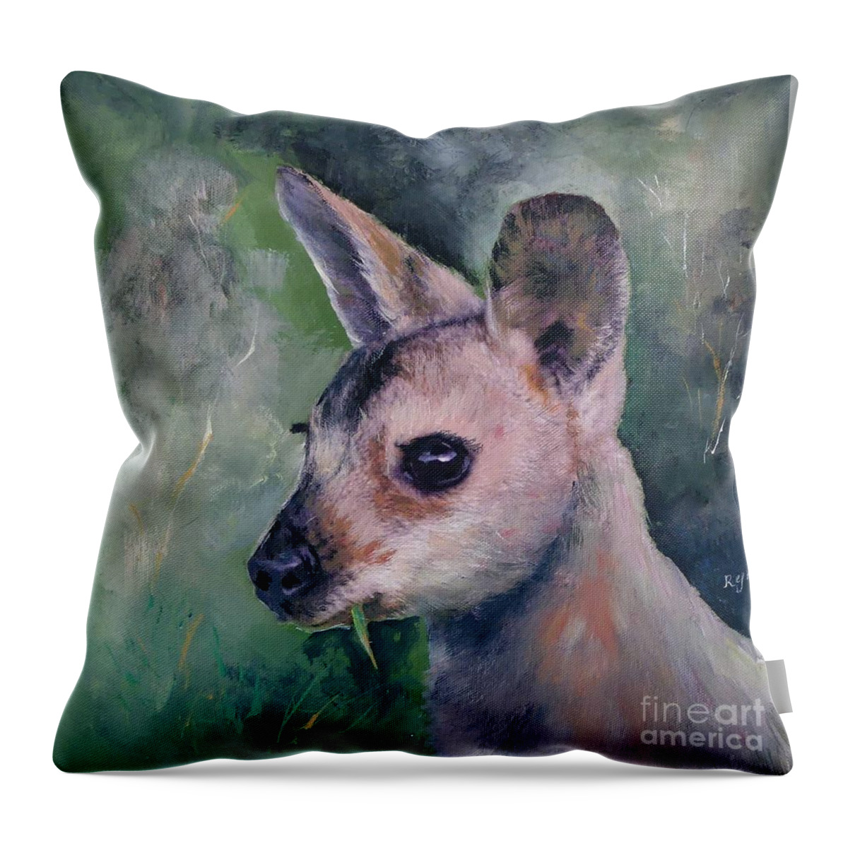 Wallaby Throw Pillow featuring the painting Wallaby Grazing by Ryn Shell