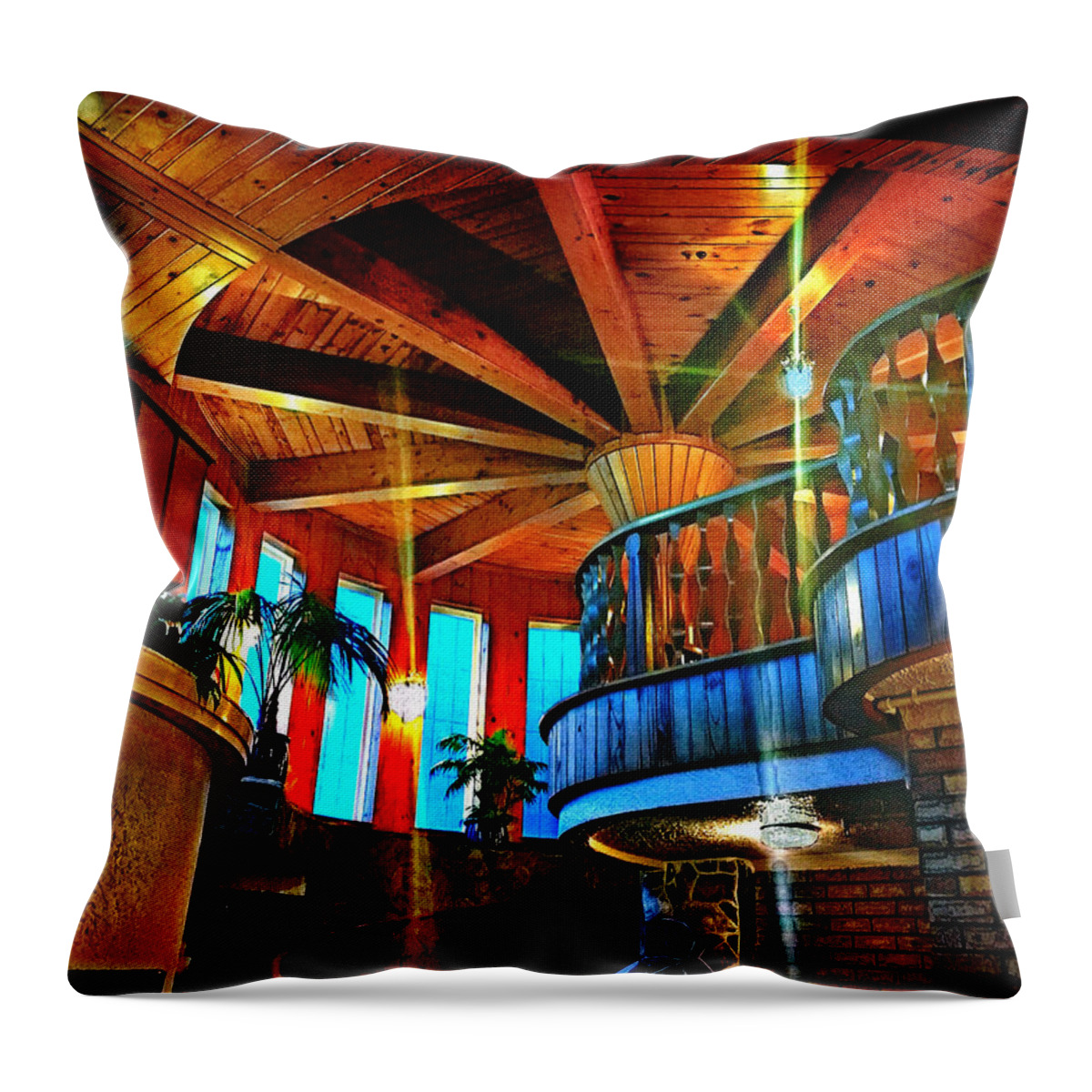 Wallaceville House Throw Pillow featuring the photograph Wallaceville House's Rustic Balcony by Kathy Kelly