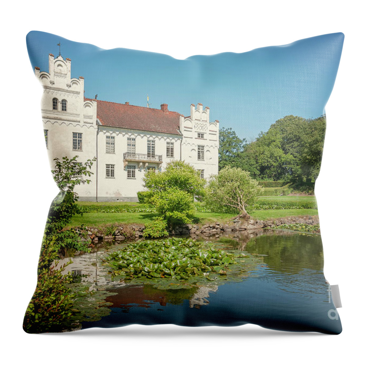 Wanas Throw Pillow featuring the photograph Wanas Castle Duck Pond by Antony McAulay