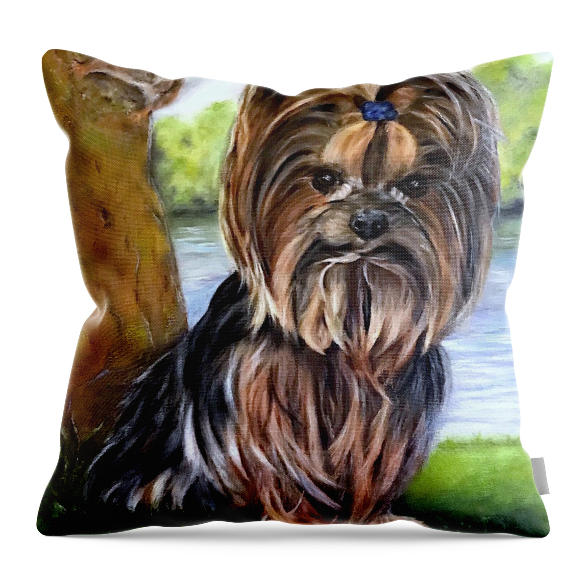 Yorkie Terrer Throw Pillow featuring the painting Wanna Play? by Dr Pat Gehr