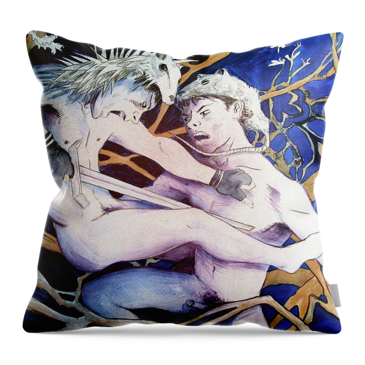 Lgbt Art Throw Pillow featuring the drawing War and Rescue by Rene Capone