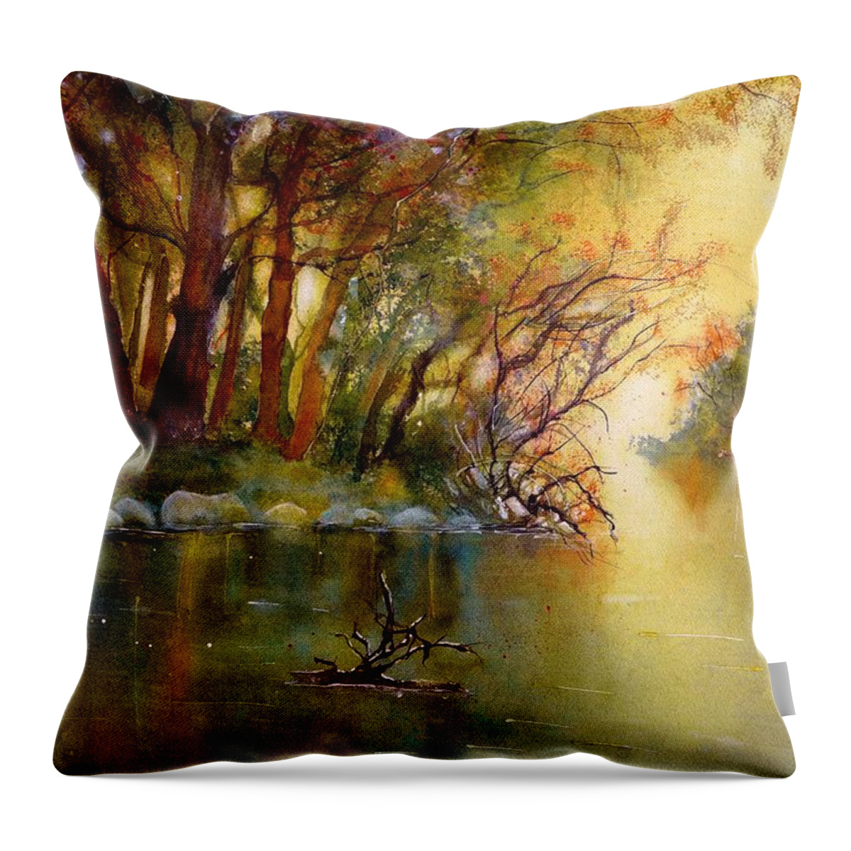 Autumn Landscape Throw Pillow featuring the painting River Rhine in Autumn by Sabina Von Arx