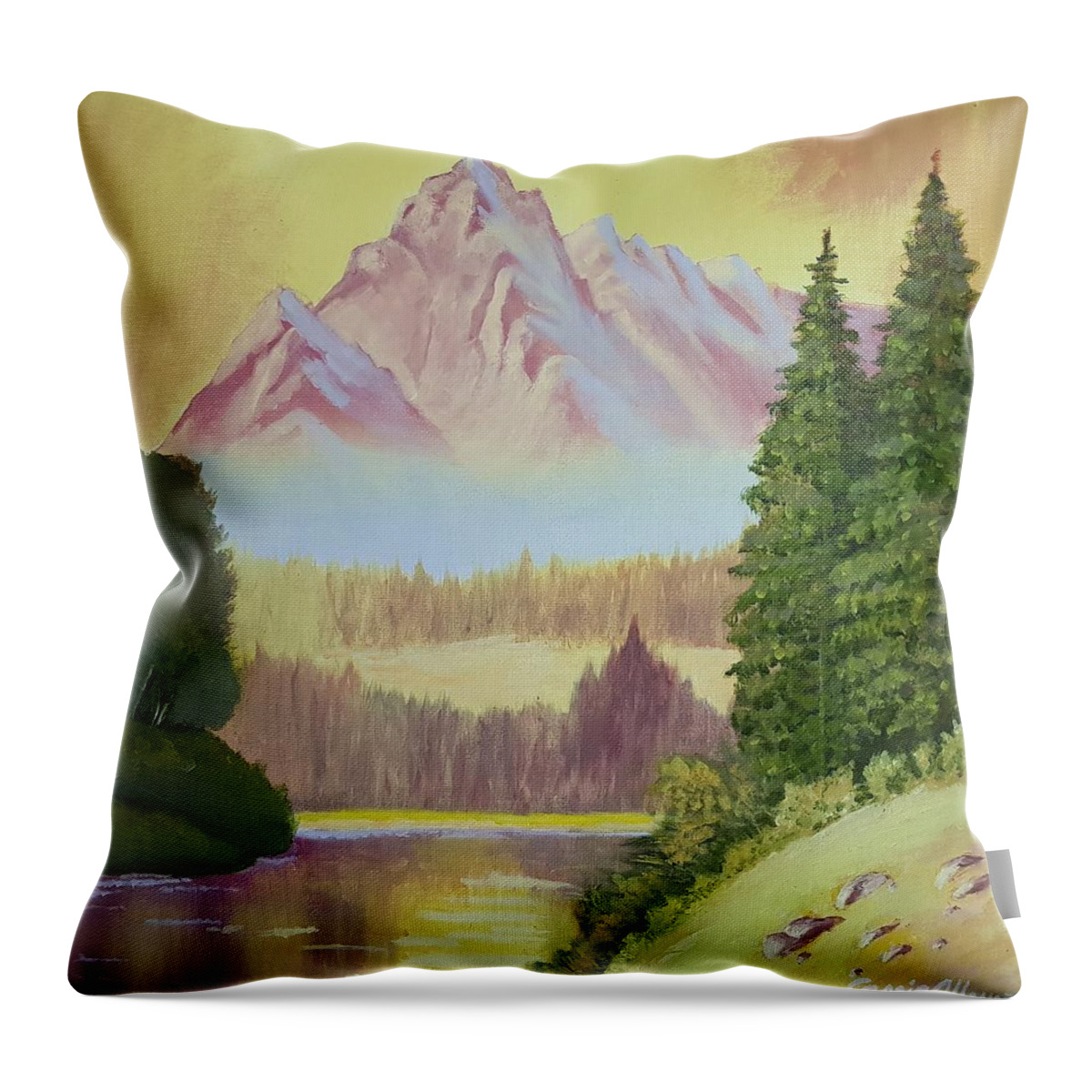 Landscape Throw Pillow featuring the painting Warm Mountain by Cassy Allsworth