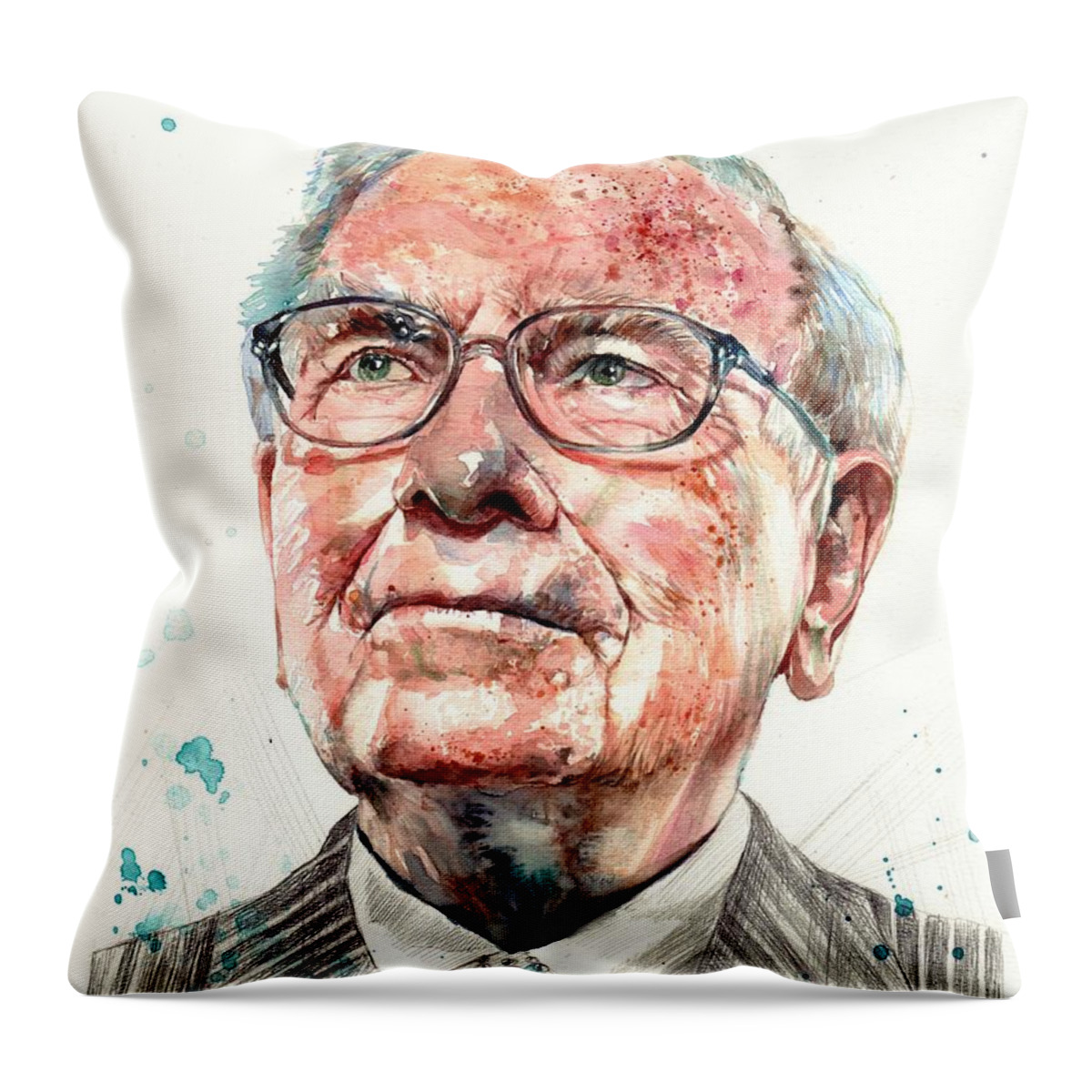Warren Throw Pillow featuring the painting Warren Buffett portrait #1 by Suzann Sines