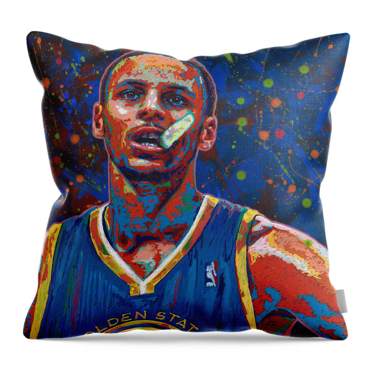 Stephen Curry Throw Pillow featuring the painting Warrior by Maria Arango