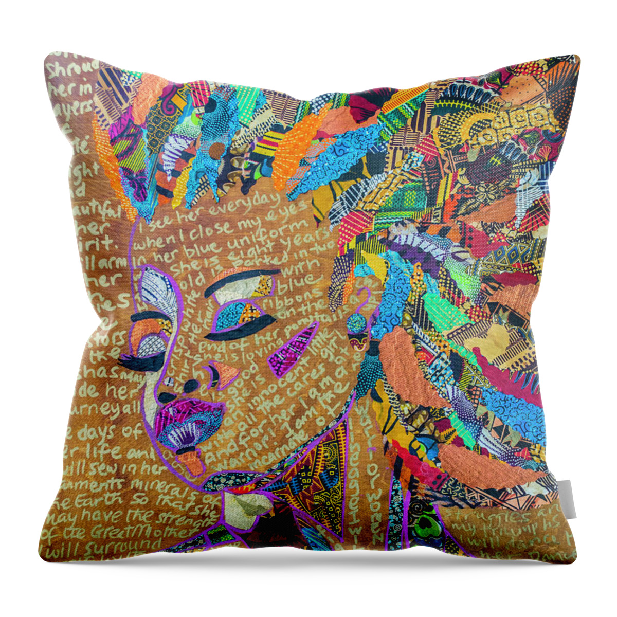 Profile Throw Pillow featuring the tapestry - textile Warrior Woman by Apanaki Temitayo M