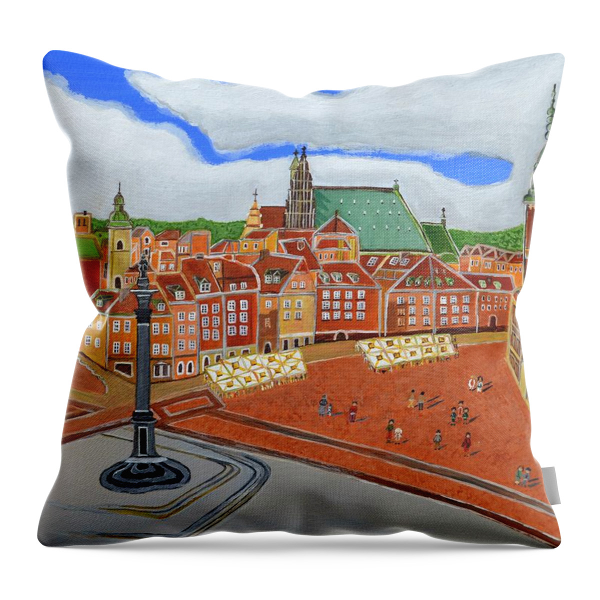 Warsaw Throw Pillow featuring the painting Warsaw- Old Town by Magdalena Frohnsdorff
