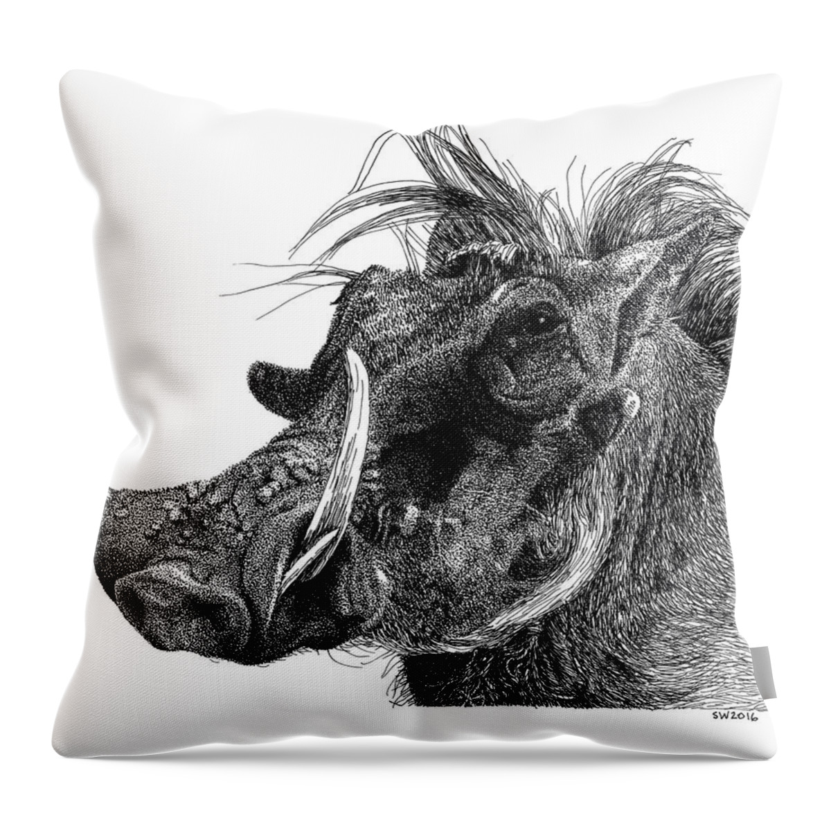 Warthog Throw Pillow featuring the drawing Warthog by Scott Woyak