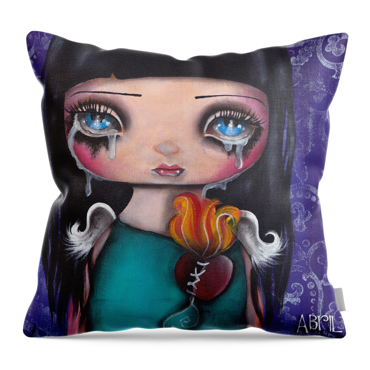 Angel Throw Pillow featuring the painting Wash Away my Tears by Abril Andrade