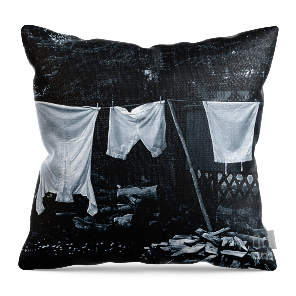 Mona Stut Throw Pillow featuring the photograph Yesteryear Wash Day BW by Mona Stut