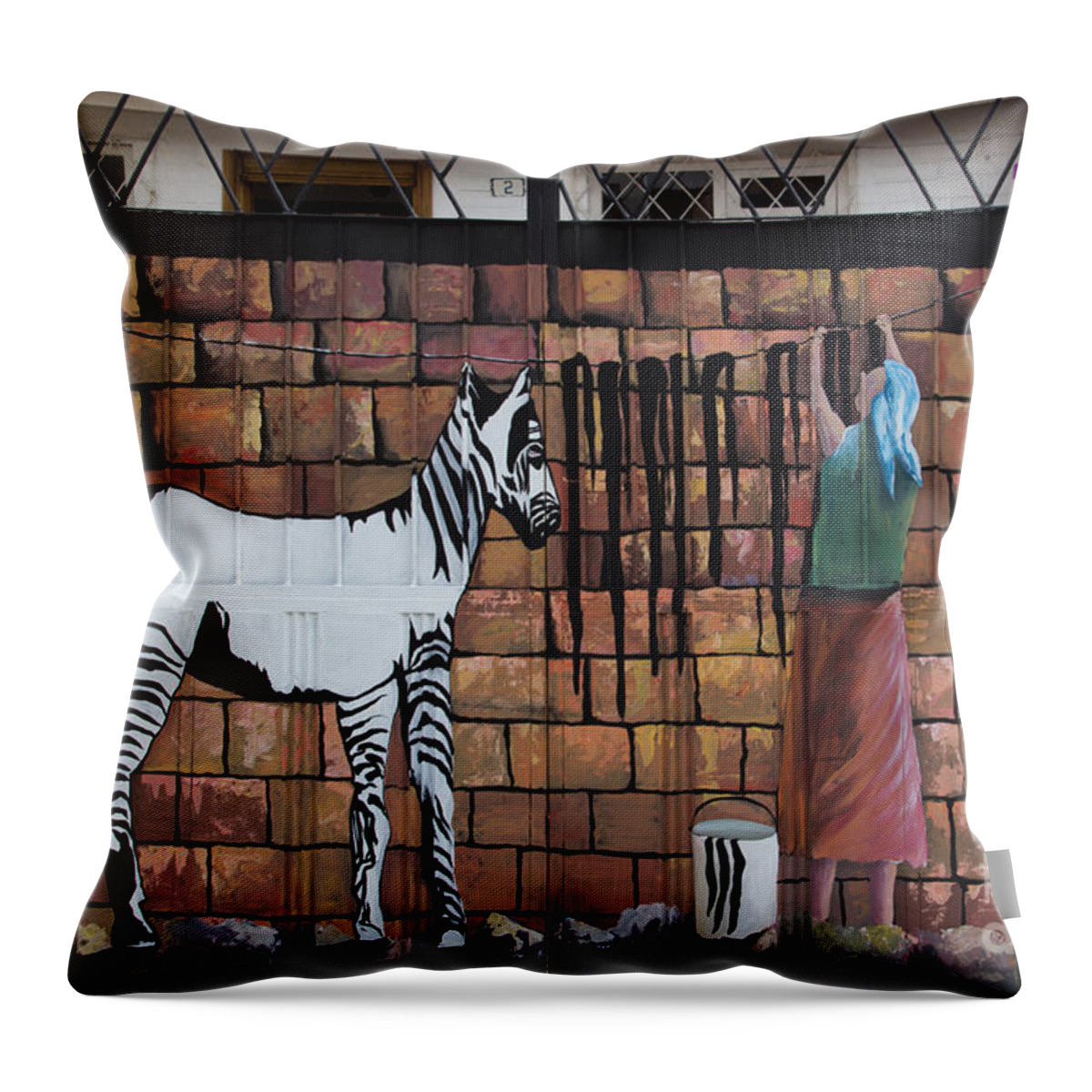 Wash Throw Pillow featuring the photograph Wash Day For Zebras by Al Bourassa