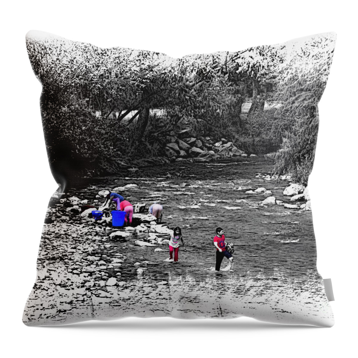 Wash Throw Pillow featuring the photograph Wash Day In Uzhupud, Ecuador by Al Bourassa