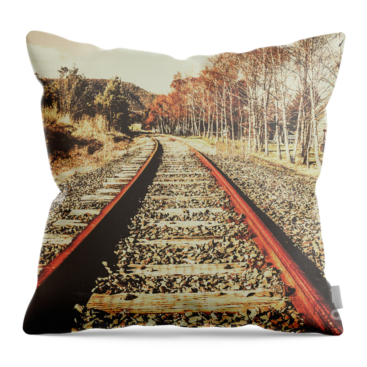 Railway Throw Pillow featuring the photograph Washed out lines by Jorgo Photography