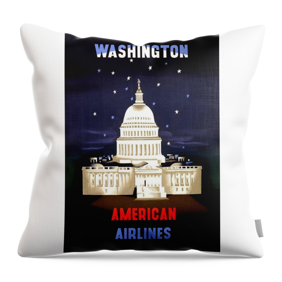 Washington Throw Pillow featuring the mixed media Washington, American Airlines - Retro travel Poster - Vintage Poster by Studio Grafiikka