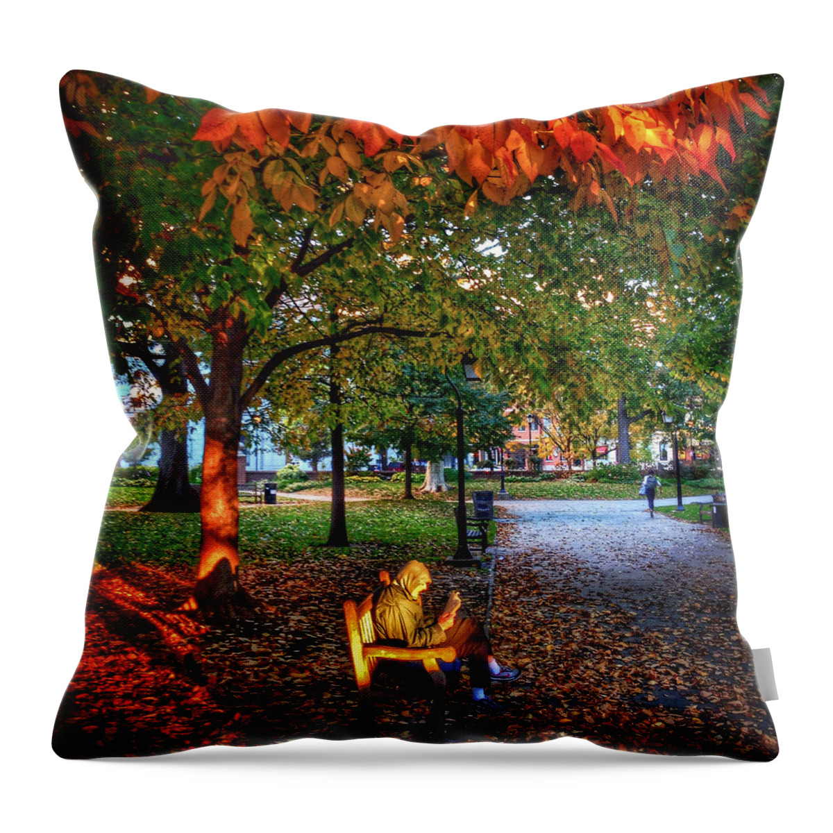 Philadelphia Throw Pillow featuring the photograph Washington Square Bench Time by Glenn DiPaola