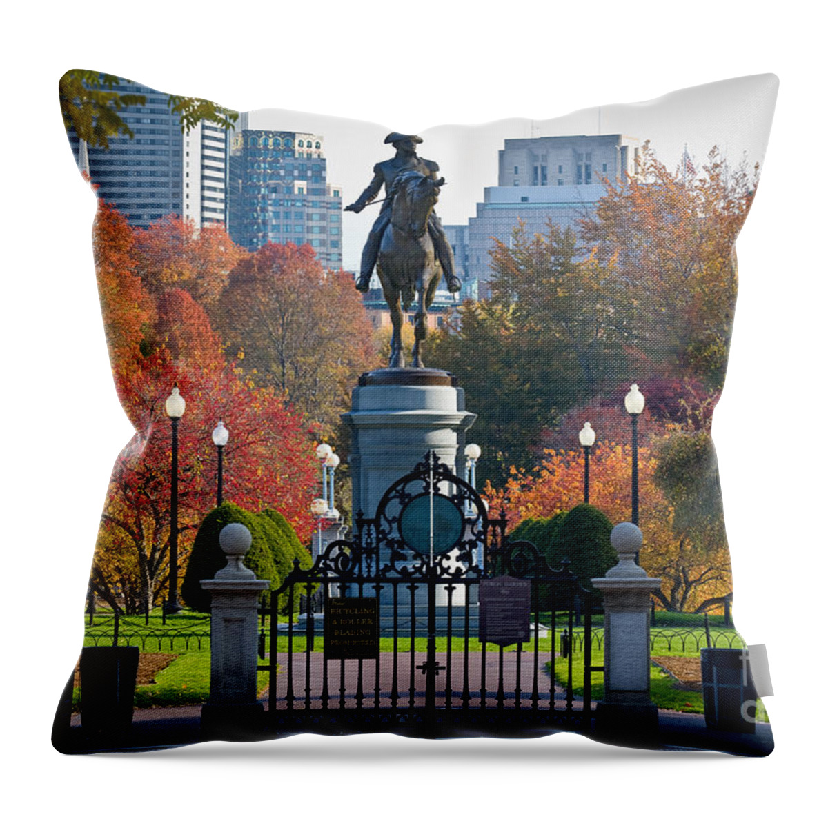 Autumn Throw Pillow featuring the photograph Washington statue in Autumn by Susan Cole Kelly