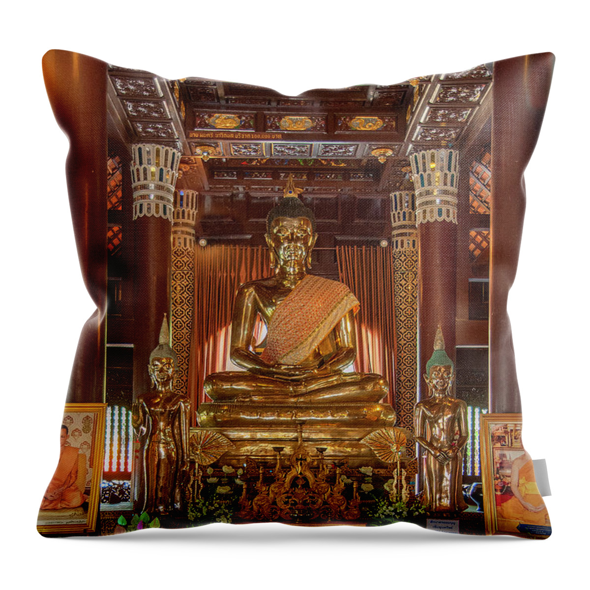 Scenic Throw Pillow featuring the photograph Wat Lok Molee Phra Wihan Buddha Images DTHCM2000 by Gerry Gantt