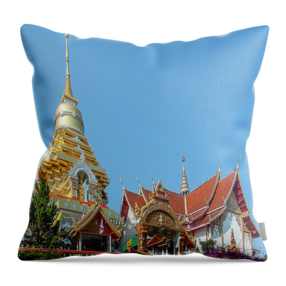 Scenic Throw Pillow featuring the photograph Wat Phra That Doi Saket Phra That Chedi and Phra Wihan DTHCM2161 by Gerry Gantt