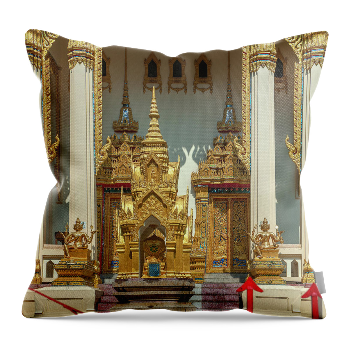 Temple Throw Pillow featuring the photograph Wat Phrom Chariyawat Phra Ubosot Entrance DTHNS0118 by Gerry Gantt